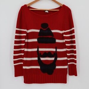 J.Crew Upcycled Santa Striped Christmas Sweater Red White‎ Holiday 2010s Size L